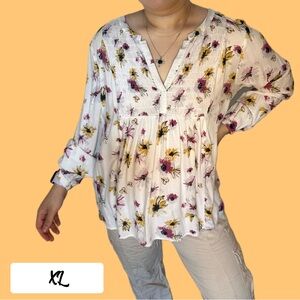Lucky Brand White floral bohemian blouse